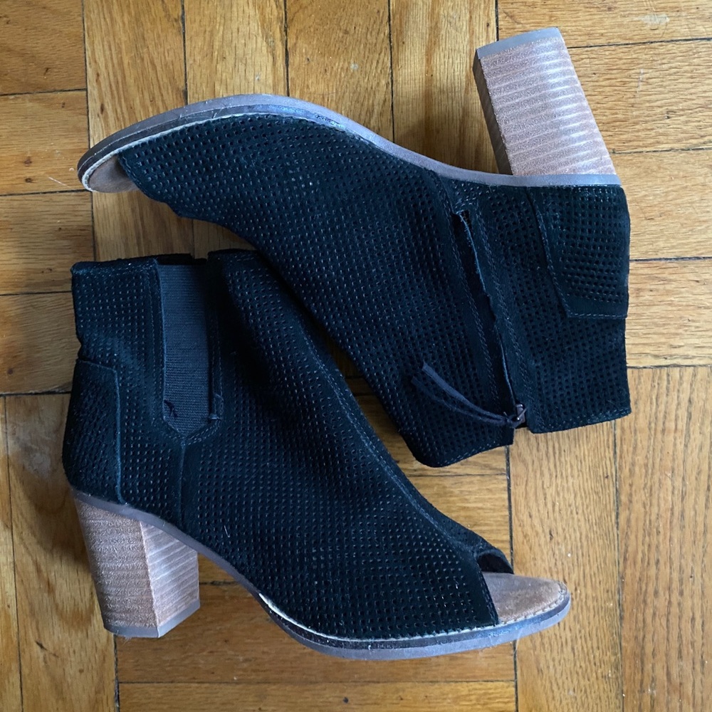 Toms Black Suede Peep-Toe Ankle Booties
